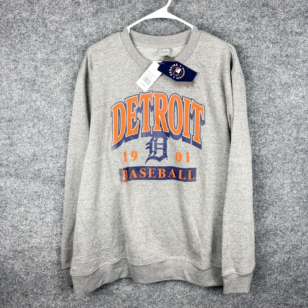 CSA MLB Detroit Tigers Baseball Sweatshirt Mens XL Gray Crewneck Fleece NWT
